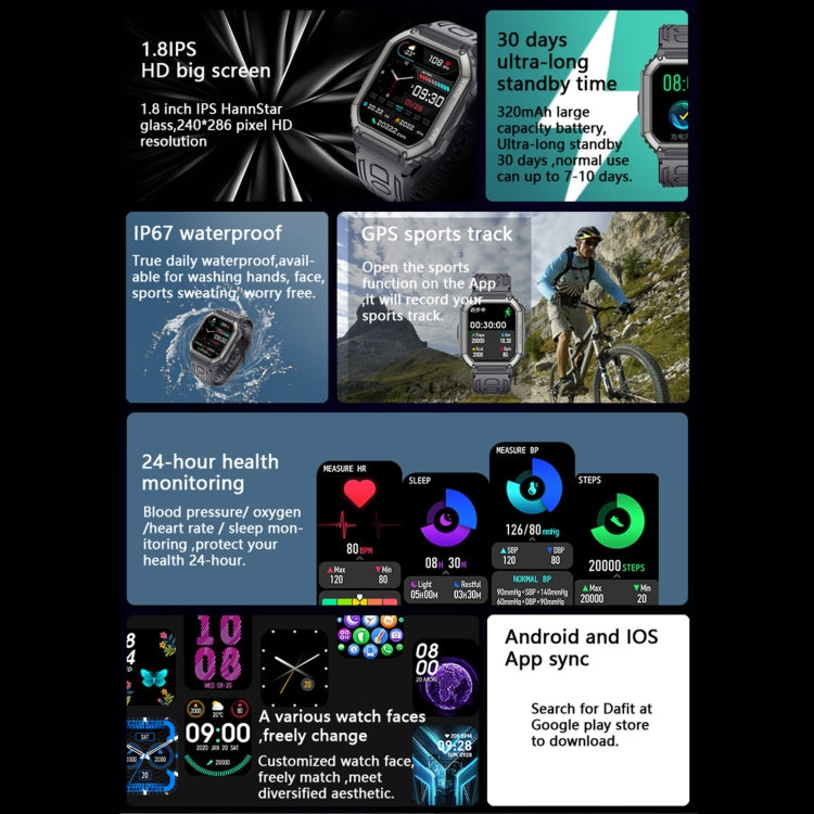 KR06 Waterproof Pedometer Sport Smart Watch