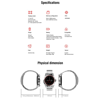 N6 Smart Watch 1.3 inch TFT Screen MTK2502C Bluetooth4.0, Stainless Steel Watch Band, Support Hea...