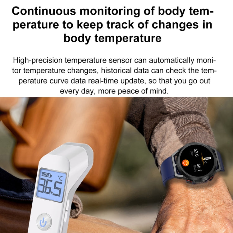 ET310 1.39 inch IPS Screen IP67 Waterproof Leather Band Smart Watch, Support Body Temperature Mon...