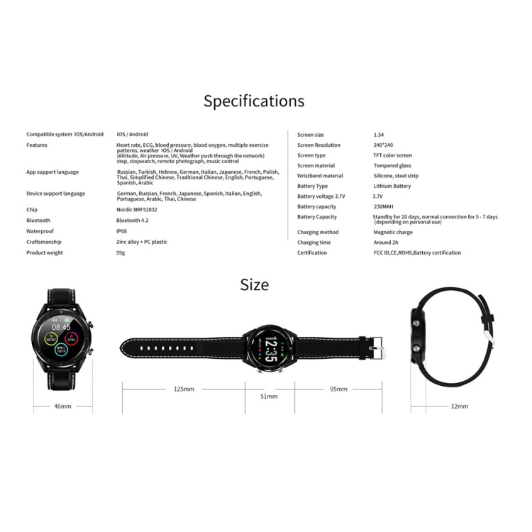 DT28 1.54inch IP68 Silicone Strap Smartwatch