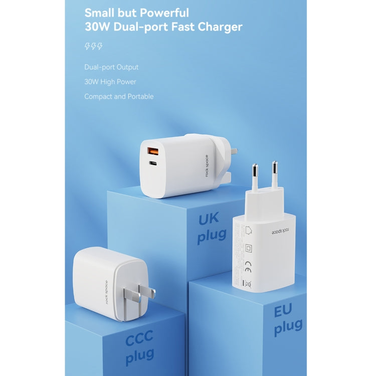 ROCK T51 31W Type-C / USB-C + USB PD Dual Ports Fast Charging Travel Charger Power Adapter,, EU P...