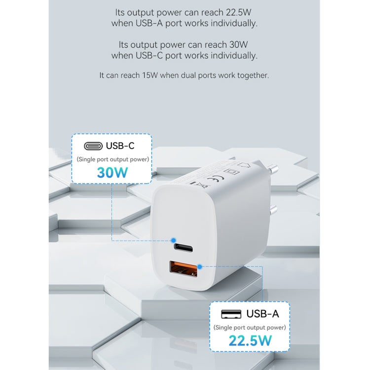 ROCK T51 31W Type-C / USB-C + USB PD Dual Ports Fast Charging Travel Charger Power Adapter,, EU P...