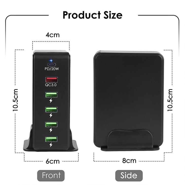 6 in 1 65W PD USB-C / Type-C + QC 3.0 USB + 4 USB Multi-port Travel Charger,, US Plug, EU Plug���...