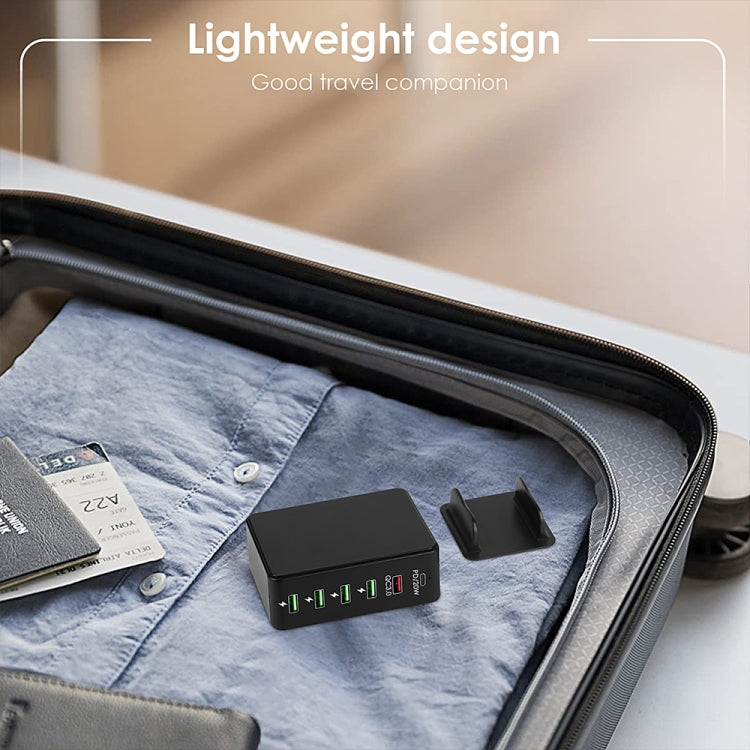 6 in 1 65W PD USB-C / Type-C + QC 3.0 USB + 4 USB Multi-port Travel Charger,, US Plug, EU Plug���...