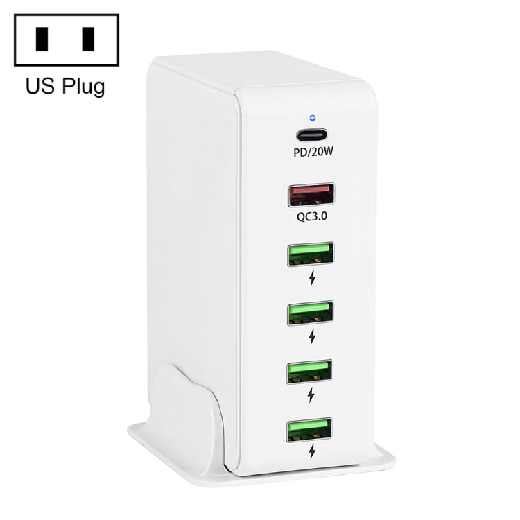 6 in 1 65W PD USB-C / Type-C + QC 3.0 USB + 4 USB Multi-port Travel Charger,, US Plug, EU Plug���...