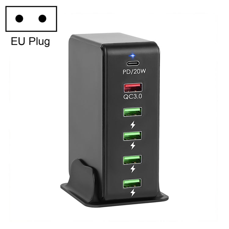 6 in 1 65W PD USB-C / Type-C + QC 3.0 USB + 4 USB Multi-port Travel Charger,, US Plug, EU Plug���...
