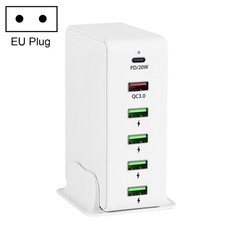6 in 1 65W PD USB-C / Type-C + QC 3.0 USB + 4 USB Multi-port Travel Charger,, US Plug, EU Plug���...