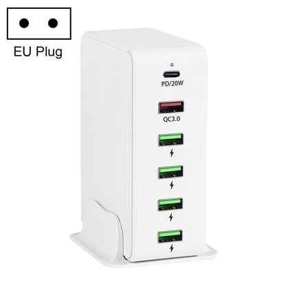 6 in 1 65W PD USB-C / Type-C + QC 3.0 USB + 4 USB Multi-port Travel Charger,, US Plug, EU Plug���...