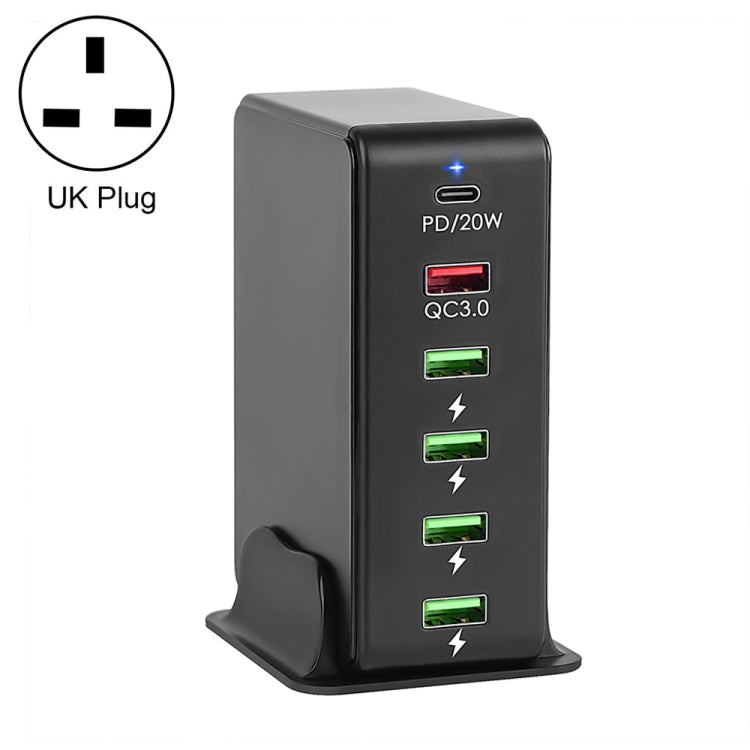 6 in 1 65W PD USB-C / Type-C + QC 3.0 USB + 4 USB Multi-port Travel Charger,, US Plug, EU Plug���...