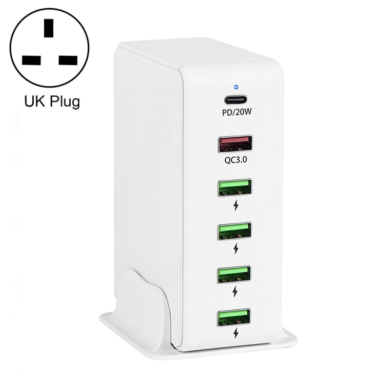 6 in 1 65W PD USB-C / Type-C + QC 3.0 USB + 4 USB Multi-port Travel Charger,, US Plug, EU Plug���...
