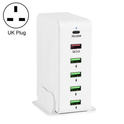 6 in 1 65W PD USB-C / Type-C + QC 3.0 USB + 4 USB Multi-port Travel Charger,, US Plug, EU Plug���...