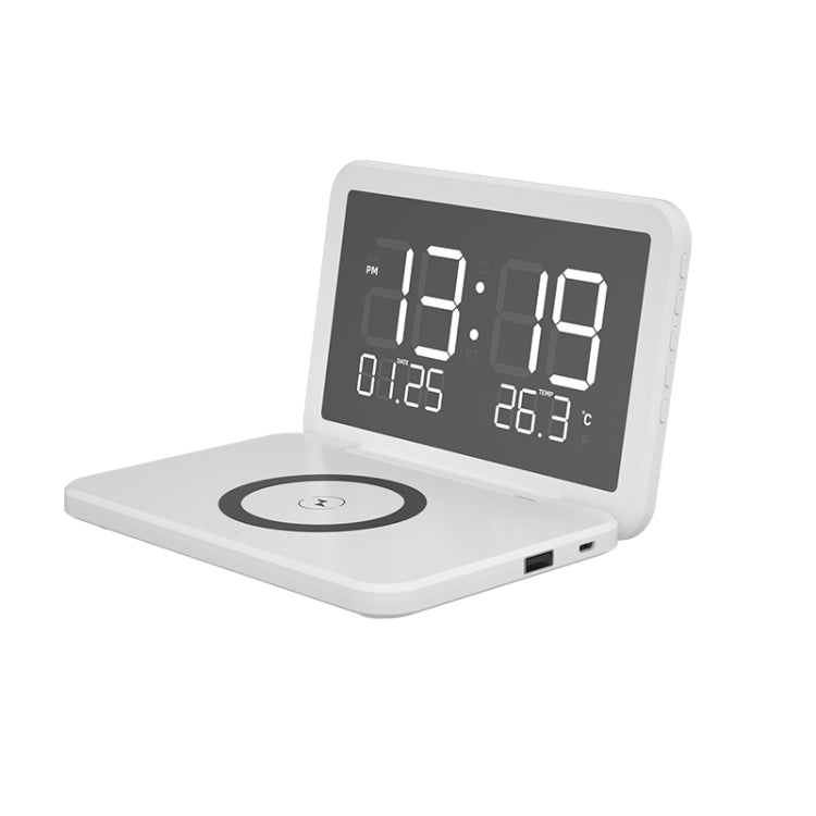 SY-118 15W Foldable Mirror Surface Perpetual Desk Calendar Clock Wireless Charger with Alarm Cloc...