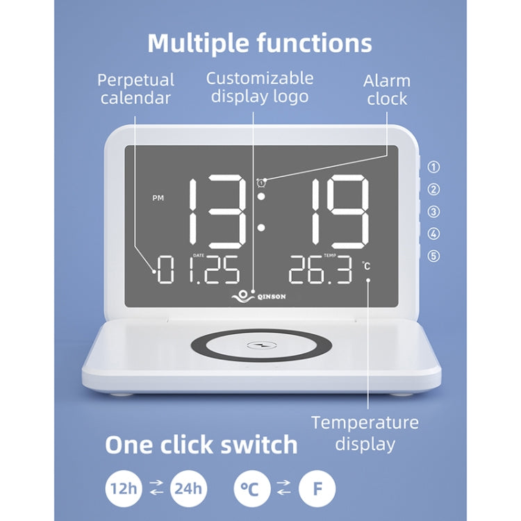 SY-118 15W Foldable Mirror Surface Perpetual Desk Calendar Clock Wireless Charger with Alarm Cloc...
