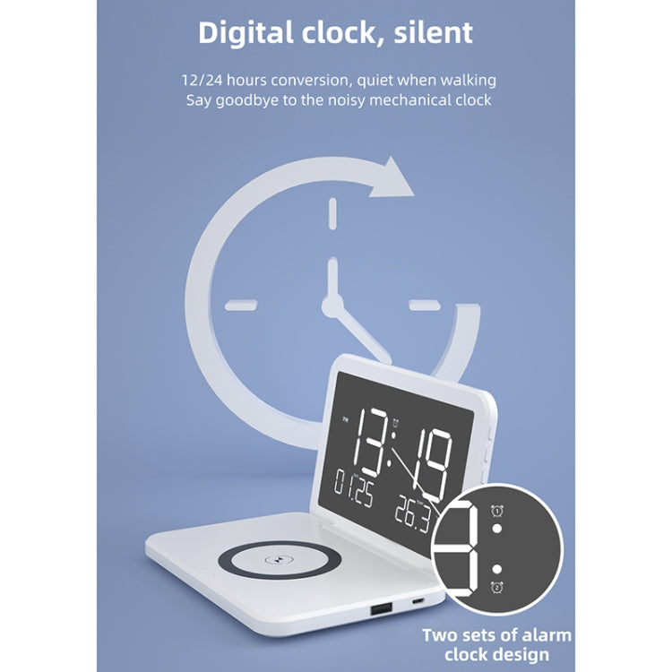 SY-118 15W Foldable Mirror Surface Perpetual Desk Calendar Clock Wireless Charger with Alarm Cloc...