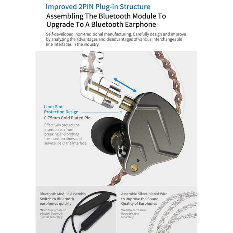 KZ ZSN Pro Ring Iron Hybrid Drive Metal In-ear Wired Earphone,, ZSN Standard Version(Grey)�������...
