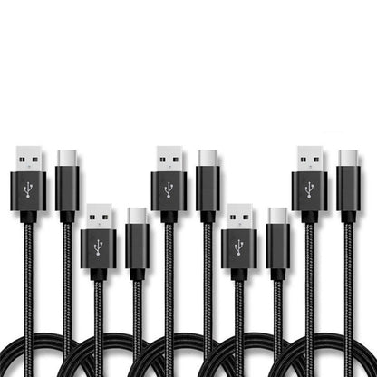 5 PCS USB to USB-C / Type-C Nylon Braided Charging Data Transmission Cable, 1m, 2m, 3m