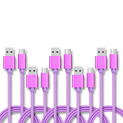 5 PCS USB to USB-C / Type-C Nylon Braided Charging Data Transmission Cable, 1m, 2m, 3m