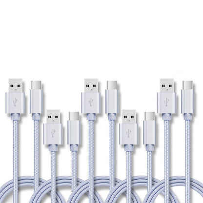 5 PCS USB to USB-C / Type-C Nylon Braided Charging Data Transmission Cable, 1m, 2m, 3m