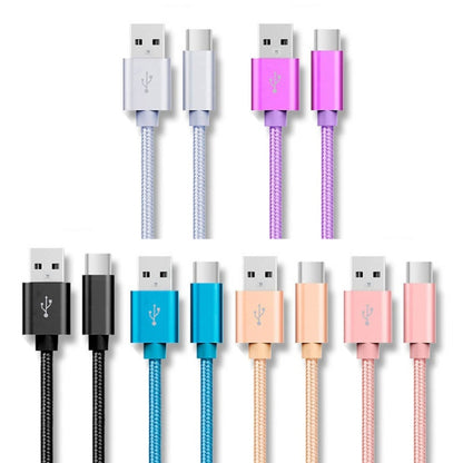 5 PCS USB to USB-C / Type-C Nylon Braided Charging Data Transmission Cable, 1m, 2m, 3m