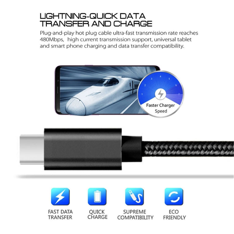 5 PCS USB to USB-C / Type-C Nylon Braided Charging Data Transmission Cable, 1m, 2m, 3m
