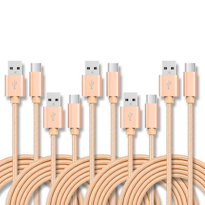 5 PCS USB to USB-C / Type-C Nylon Braided Charging Data Transmission Cable, 1m, 2m, 3m