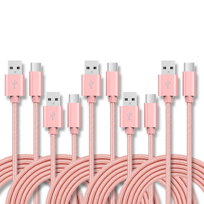 5 PCS USB to USB-C / Type-C Nylon Braided Charging Data Transmission Cable, 1m, 2m, 3m