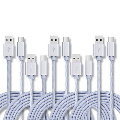 5 PCS USB to USB-C / Type-C Nylon Braided Charging Data Transmission Cable, 1m, 2m, 3m