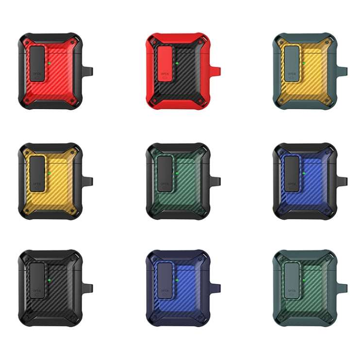Wireless Earphones Shockproof Bumblebee Carbon Fiber Protective Case with Switch, For AirPods 1/2...