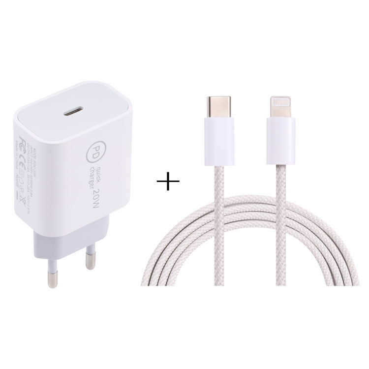 SDC-20W PD USB-C / Type-C Travel Charger + 1m 12W USB-C / Type-C to 8 Pin Data Cable Set,, EU Plu...
