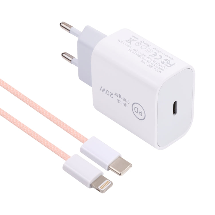 SDC-20W PD USB-C / Type-C Travel Charger + 1m 20W USB-C / Type-C to 8 Pin Data Cable Set,, EU Plu...