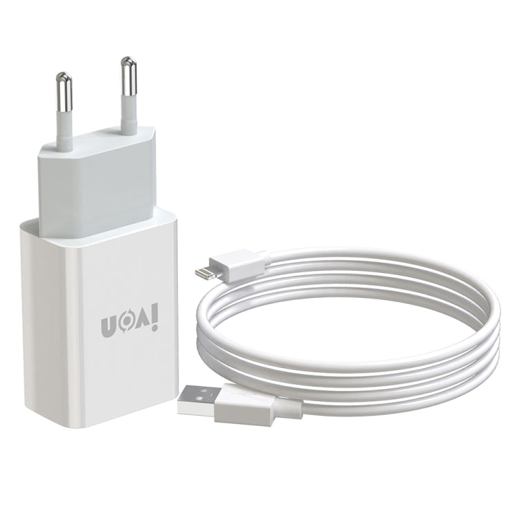 IVON AD-33 2 in 1 2.1A Single USB Port Travel Charger + 1m USB to 8 Pin Data Cable Set,, EU Plug�...
