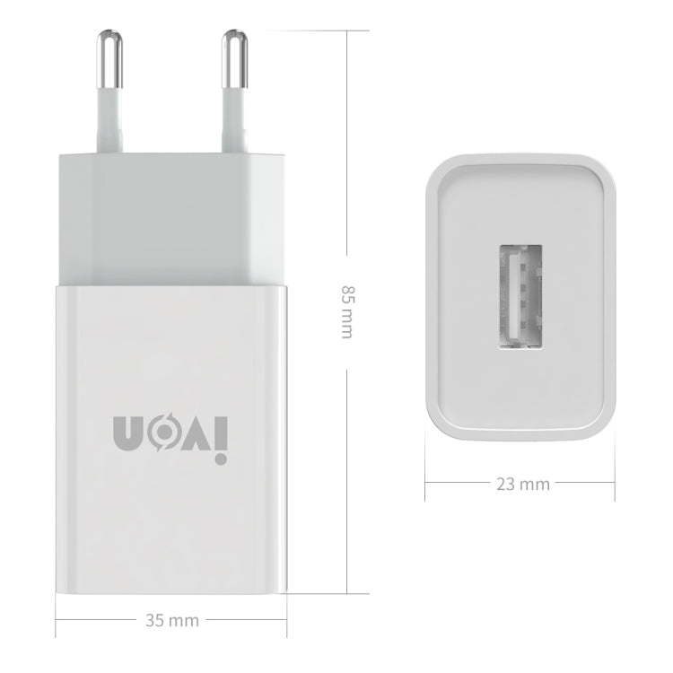 IVON AD-33 2 in 1 2.1A Single USB Port Travel Charger + 1m USB to Micro USB Data Cable Set,, EU P...