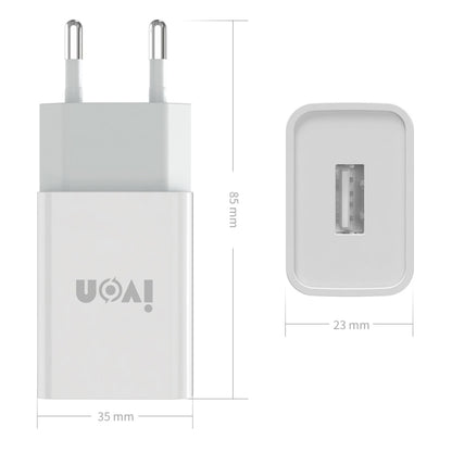 IVON AD-33 2 in 1 2.1A Single USB Port Travel Charger + 1m USB to Micro USB Data Cable Set,, EU P...
