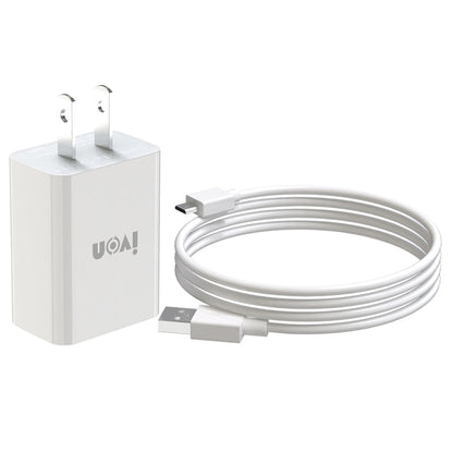 IVON AD-33 2 in 1 2.1A Single USB Port Travel Charger + 1m USB to Micro USB Data Cable Set,, EU P...