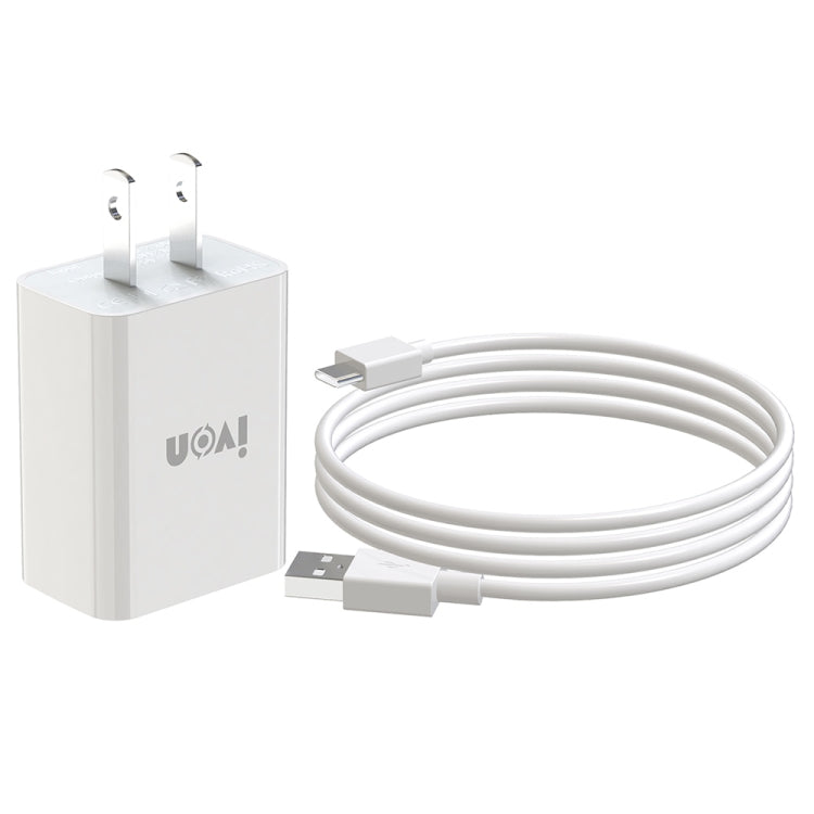 IVON AD-33 2 in 1 2.1A Single USB Port Travel Charger + 1m USB to USB-C / Type-C Data Cable Set,�...