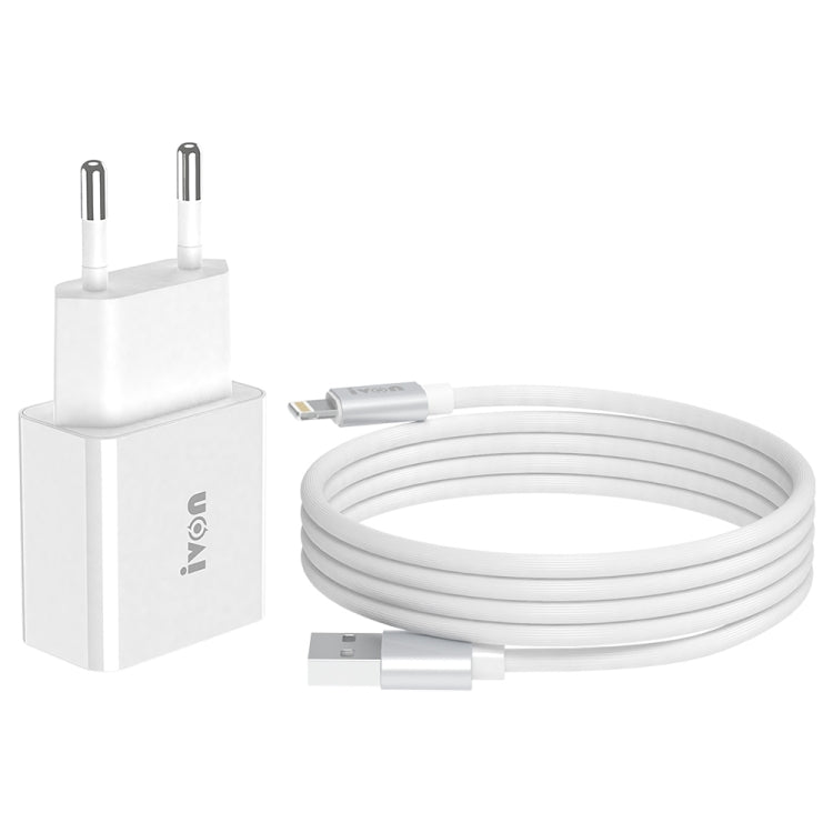 IVON AD-35 2 in 1 18W QC3.0 USB Port Travel Charger + 1m USB to 8 Pin Data Cable Set,, EU Plug���...