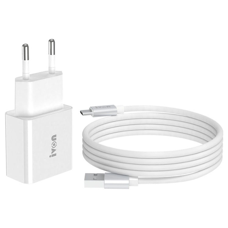 IVON AD-35 2 in 1 18W QC3.0 USB Port Travel Charger + 1m USB to Micro USB Data Cable Set,, EU Plu...