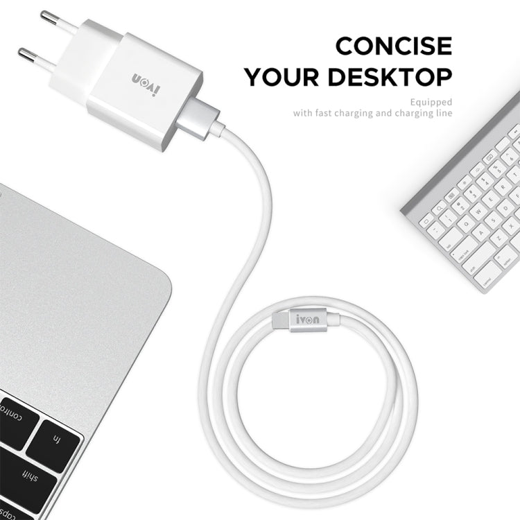 IVON AD-35 2 in 1 18W QC3.0 USB Port Travel Charger + 1m USB to Micro USB Data Cable Set,, EU Plu...