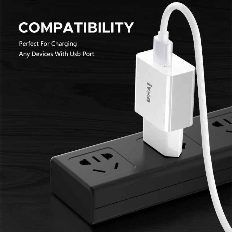 IVON AD-35 2 in 1 18W QC3.0 USB Port Travel Charger + 1m USB to Micro USB Data Cable Set,, EU Plu...
