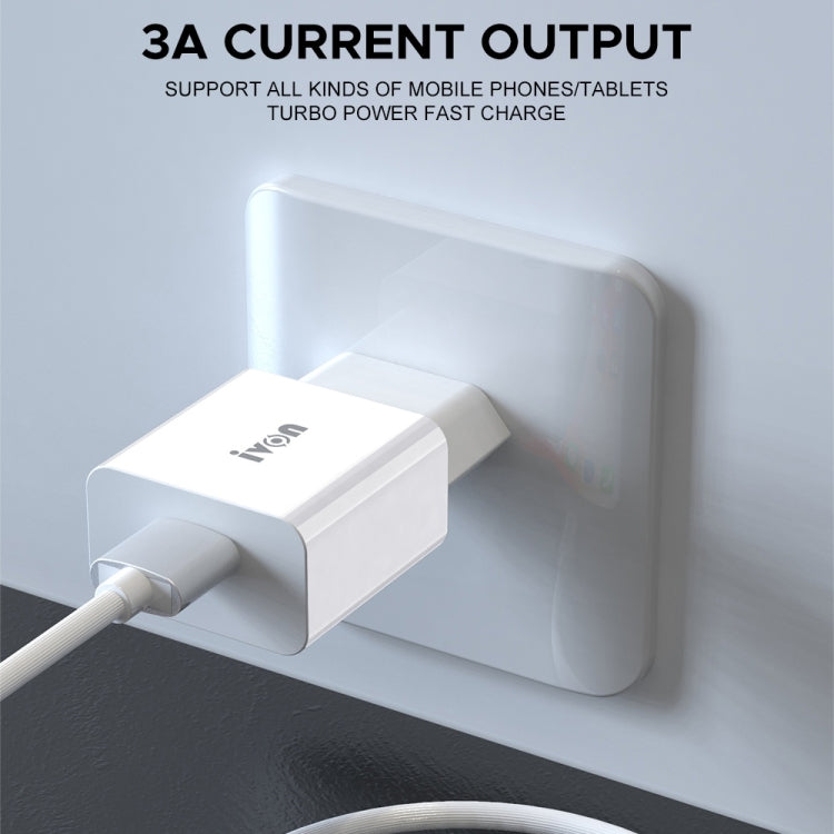 IVON AD-35 2 in 1 18W QC3.0 USB Port Travel Charger + 1m USB to Micro USB Data Cable Set,, EU Plu...