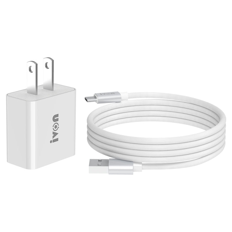 IVON AD-35 2 in 1 18W QC3.0 USB Port Travel Charger + 1m USB to Micro USB Data Cable Set,, EU Plu...