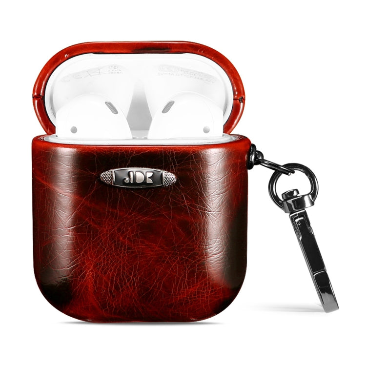 Oil Wax Leather Texture Earphone Protective Case with Hang Buckle, For AirPods 1 / 2, For AirPods...