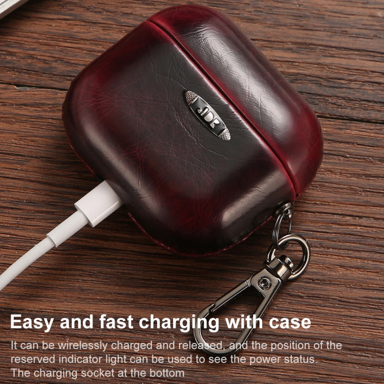 Oil Wax Leather Texture Earphone Protective Case with Hang Buckle, For AirPods 1 / 2, For AirPods...