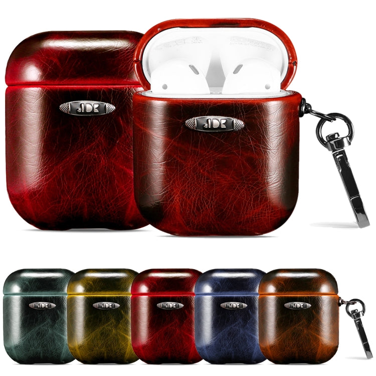 Oil Wax Leather Texture Earphone Protective Case with Hang Buckle, For AirPods 1 / 2, For AirPods...
