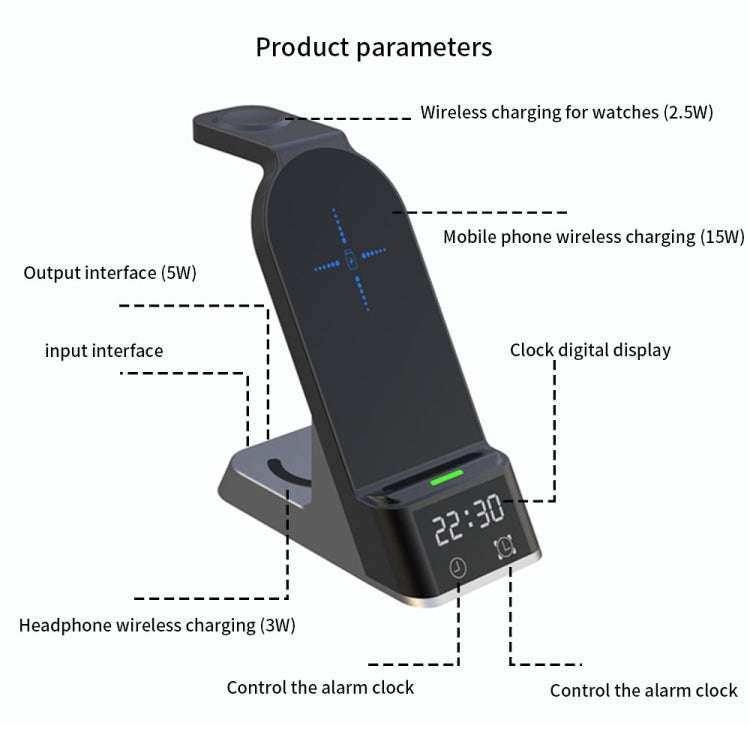 H36 6 in 1 15W Alarm Clock Digital Display Magsafe Magnetic Wireless Charger for Mobile Phones / ...