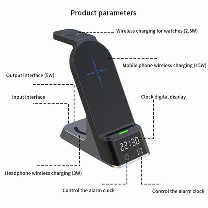 H36 6 in 1 15W Alarm Clock Digital Display Magsafe Magnetic Wireless Charger for Mobile Phones / ...