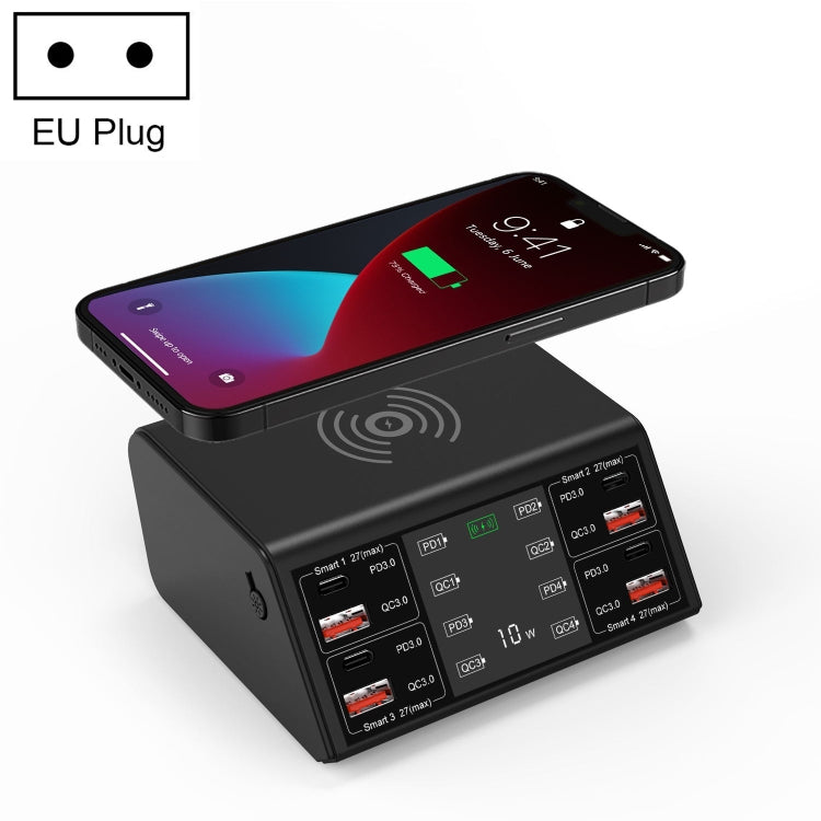838w 9 in 1 100W 4 PD 3.0 USB-C / Type-C + 4 QC 3.0 USB Ports Smart Digital Display Wireless Char...