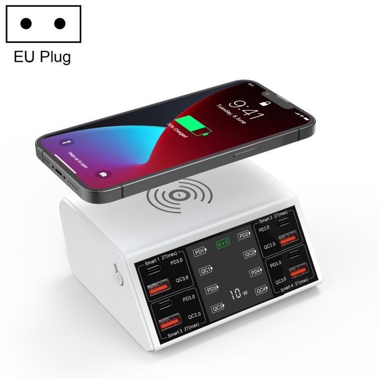 838w 9 in 1 100W 4 PD 3.0 USB-C / Type-C + 4 QC 3.0 USB Ports Smart Digital Display Wireless Char...