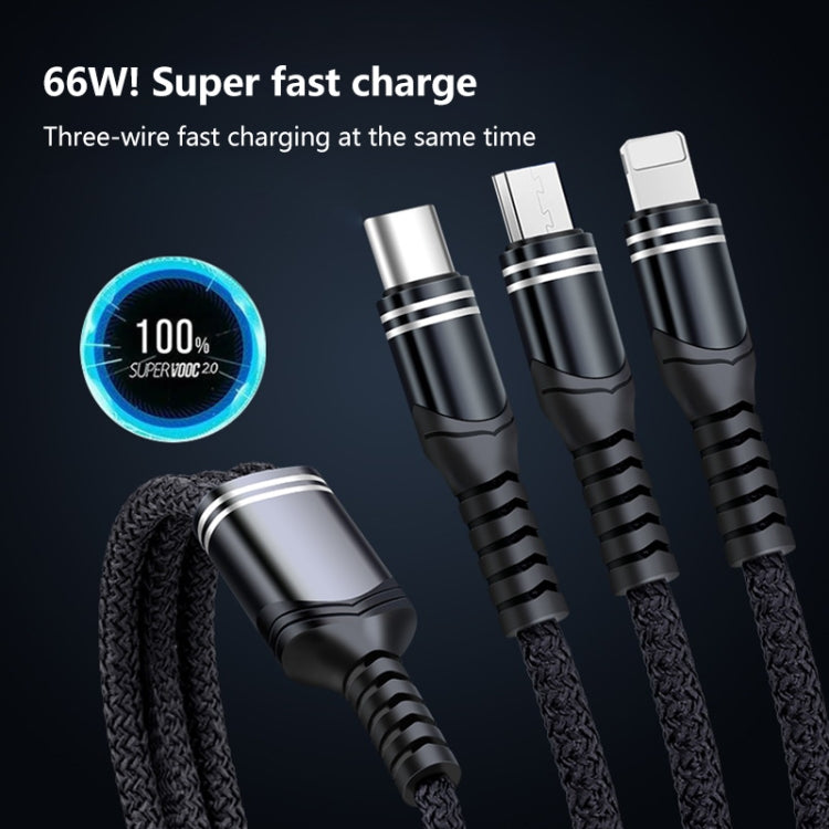 6A 66W 3 in 1 USB to 8 Pin + Micro USB + USB-C / Type-CFast Charging Braided Data Cable����������...