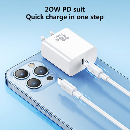 REMAX RP-U5 Extreme 2 Series 20W PD Charger + 1m USB-C / Type-C to 8 Pin Fast Charge Data Cable S...